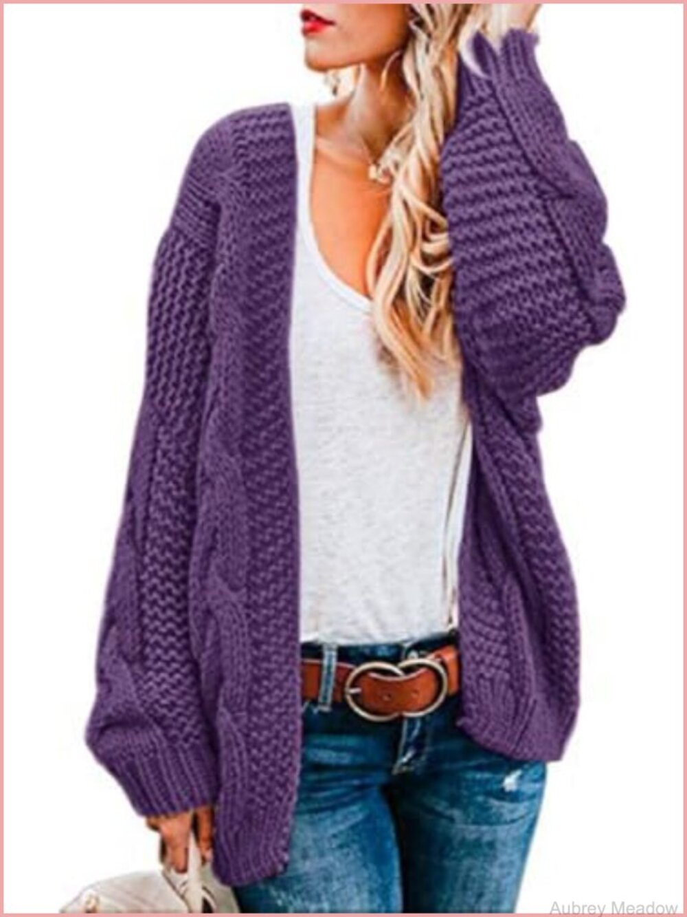 Oversized Chunky Cable Knit Open Front Cardigan Long Sleeve Slouchy Fall Coat
